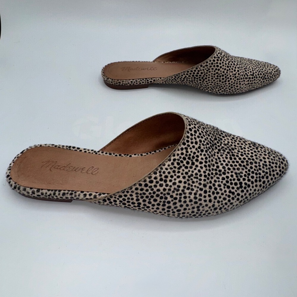Madewell Remi Loafers Women's 6.5 Pointed Toe Calf Hair Mules Flats Cheetah - Picture 6 of 12